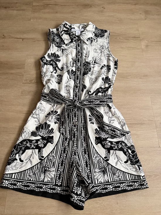 Belle Vere Pants - Belle Vere Linen Blend Black and White Romper SZ XS Sleeveless Floral Summer